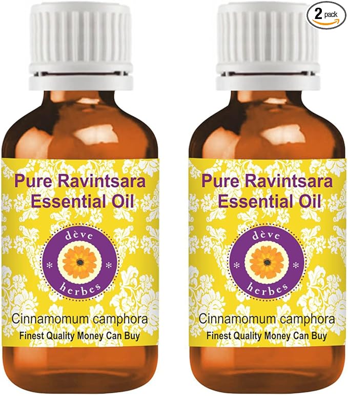 Deve Herbes Pure Ravintsara Essential Oil (Cinnamomum camphora) Steam Distilled (Pack of Two) 100ml X 2 (6.76 oz)