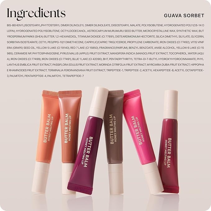 Nature Republic Honey Melting Lip Butter Balm – Hydrating Tinted Balm with Peptides, for Sheer & Glossy, Smooth & Soft Lips (GUAVA SORBET)