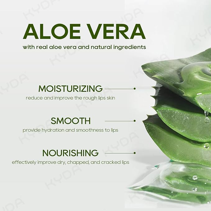 KYDA 3 Pcs Aloe Vera Lip Balm, Deep Hydrating Lip Balm, Reduce Fine Lines, Daily Lip Moisturizer for Dry Cracked Lips, with Real Aloe Vera, Colorless Finish