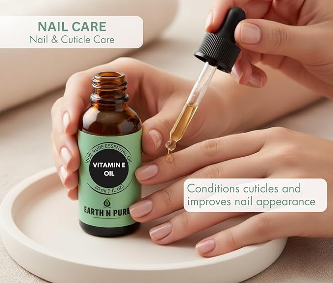 Earth N Pure Vitamin E Oil Therapeutic Grade for Skin, Hair and Nails with Glass Dropper 30 ml