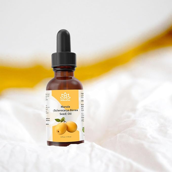 Relaxcation Marula Oil – Cold Pressed Organic Oil from Sclerocarya Birrea Seeds | Pure Extract for Hair, Face, Nail & Body | Unrefined, Vegan, Hydrating, Travel Size Glass Bottle (0.5 oz)