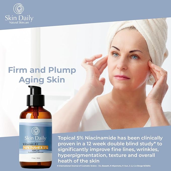 SkinDaily Niacinamide Serum for Face -1oz- Vitamin B3 Pore Minimizer Dermatologist Recommend Concentration - Targets Aging Skin, Wrinkles, Dark Spots - Superior Moisturizer and Skin Brightening