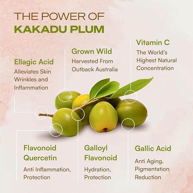 Natural Vitamin C Facial Serum with Kakadu Plum Extract - 100x More Vitamin C Than an Orange - Anti-Aging, Anti-wrinkles, Hydrating Skincare - 1 fl oz