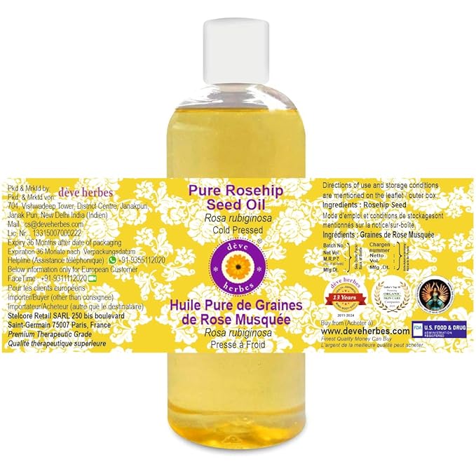 dève herbes Pure Rosehip Oil (Rosa rubiginosa) Cold Pressed 200ml (6.76 oz)