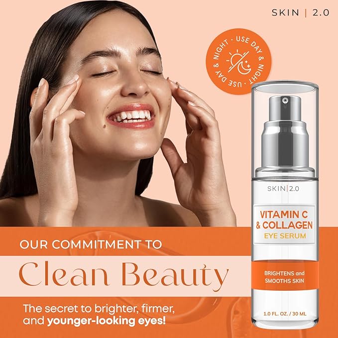 Skin 2.0 Vitamin C & Collagen Under Eye Serum – Dermatologist Tested, Anti Aging Korean Skin Care – Targets Dark Circles, Puffiness & Fine Lines for Smoother, Firmer Eyes – Vegan Clean Beauty, 1 fl oz