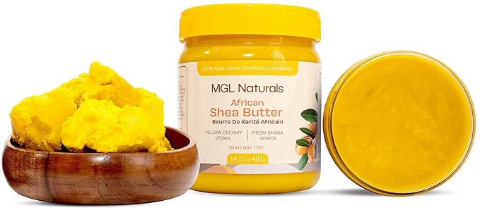 MGL Naturals Shea Butter Yellow Creamy 16oz, African, Unrefined, and Raw. Nourish and moisturize skin and hair. Use alone or DIY recipes. From Ghana, West Africa. (16 oz Jar)