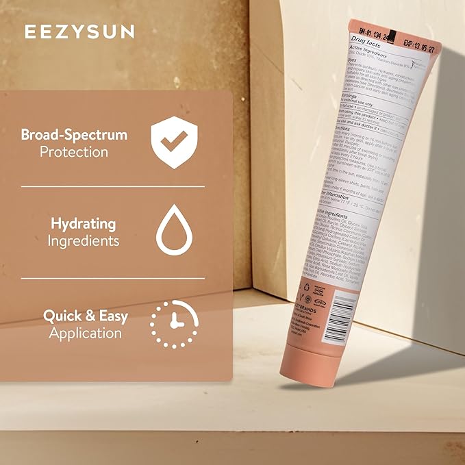 EEZYSUN BARE Tinted Sunscreen for Face SPF 50 - Non-Greasy, Weightless, Water-Resistant, Vegan & Reef-Safe Tinted Moisturizer with SPF, Hyaluronic Acid, Jojoba Oil - All Skin Types, 1.69 fl oz - Tan