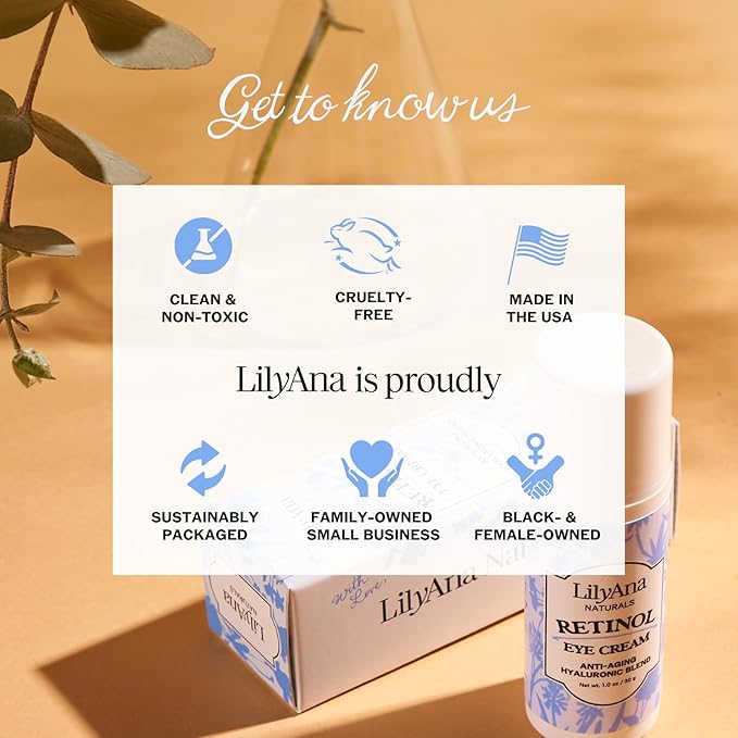 LilyAna Naturals Eye Cream - Eye Cream for Dark Circles and Puffiness, Under Eye Cream, Anti Aging Eye Cream Reduce Fine Lines and Wrinkles (1.0 Ounce, Retinol)