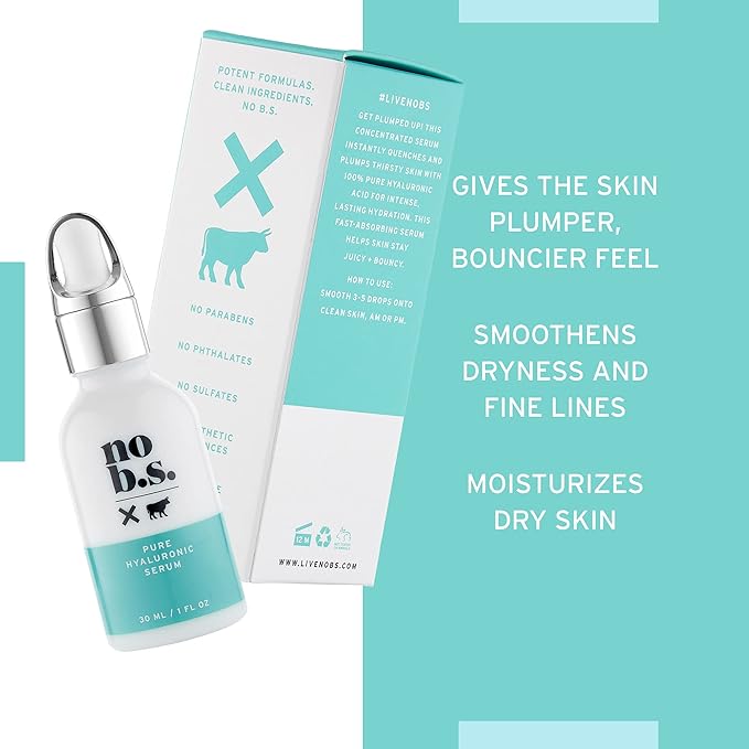No B.S. (No Bad Stuff) Pure Hyaluronic Acid Serum For Face, Fine Lines & Wrinkles Serum, for All Skin Types, Clean Ingredients, Skin Care for Women & Men, Vegan, Travel Size, Unscented 1 FL Oz