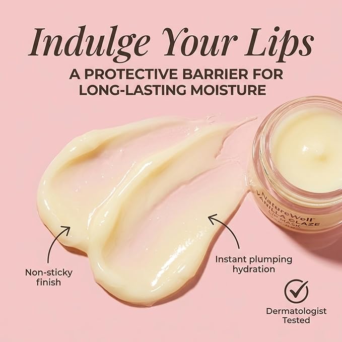 NATURE WELL Vanilla Glaze Hydrating Lip Mask For A Softer, Smoother, Plumper Pout, Nourish & Moisturize Dry Cracked Lips, Made With Shea Butter & Vitamin C, Clean Formula, 0.70 Ounce Each (Pack of 2)