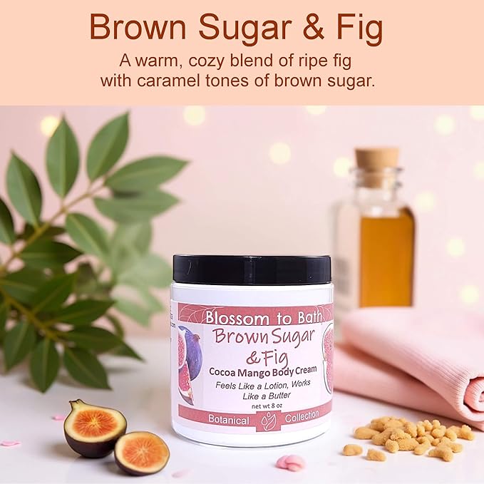 Blossom to Bath Brown Sugar & Fig Cocoa Mango Body Cream (8 Ounce) - Natural Fragrance - Feels Like A Lotion And Works Like A Butter with a Rich Fruity Scent