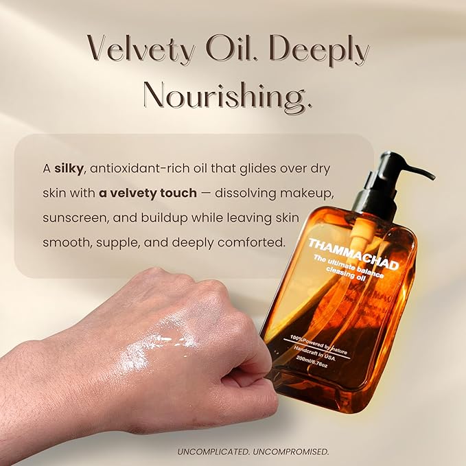 Thammachad Oil Cleanser Makeup Remover for Sensitive Skin Nourishing Cleansing Oil with Moringa & Camellia – 100% Natural First-Step Face Cleanser, 200ml Handcrafted in Small Batch in the USA