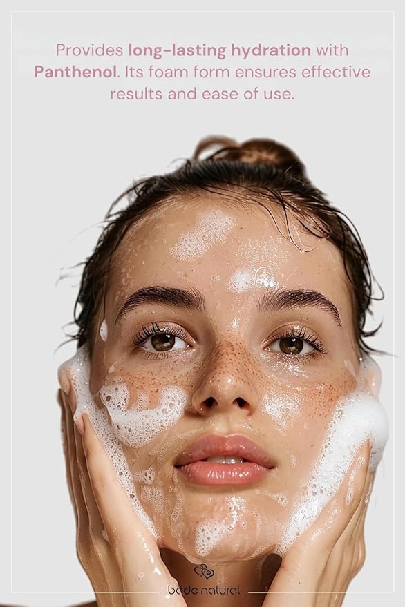 Bade Natural Rosewater Foaming Facial Cleanser – Gentle Vegan Face & Plant-Based Collagen – Hydrating for All Skin Types – 3.4 fl oz (100 ml)