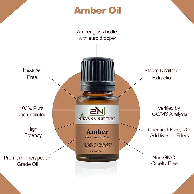 Amber Essential Oil,100% Pure Undiluted, Aromatherapy Oil for Diffuser, Hair & Skin Care