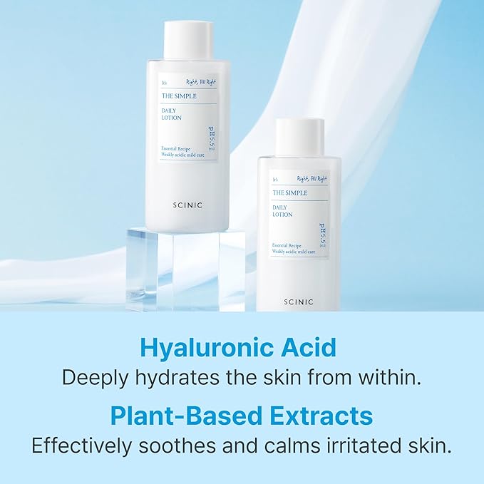 SCINIC The Simple Daily Lotion | Vegan Face Lotion for Sensitive and Irritated Skin | pH-Balanced Moisture Lotion with Madecassoside & Aloe Vera Leaf Juice | Korean Skin Care (4.9 fl.oz)