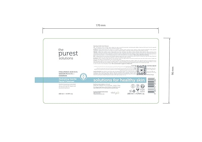 The Purest Solutions Hydrating Gentle Facial Cleanser (0.5% Hyaluronic Acid & 0.5% Sodium PCA Ceramide) - Exfoliating Salicylic Acid Cleanser for All Skin Types - Vegan | Cruelty Free (6.76 fl. oz)