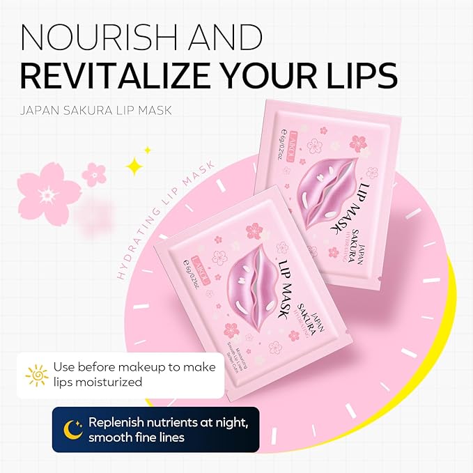 AKARY Sakura 10 Pieces Hydrating Lip Mask, Lip Sleep Mask Collagen Crystal Lip Care Gel Pads For Moisturizing, Minimize Fine Lines, Remove Dead Skin, Chapped Pads Lip Mask (10)