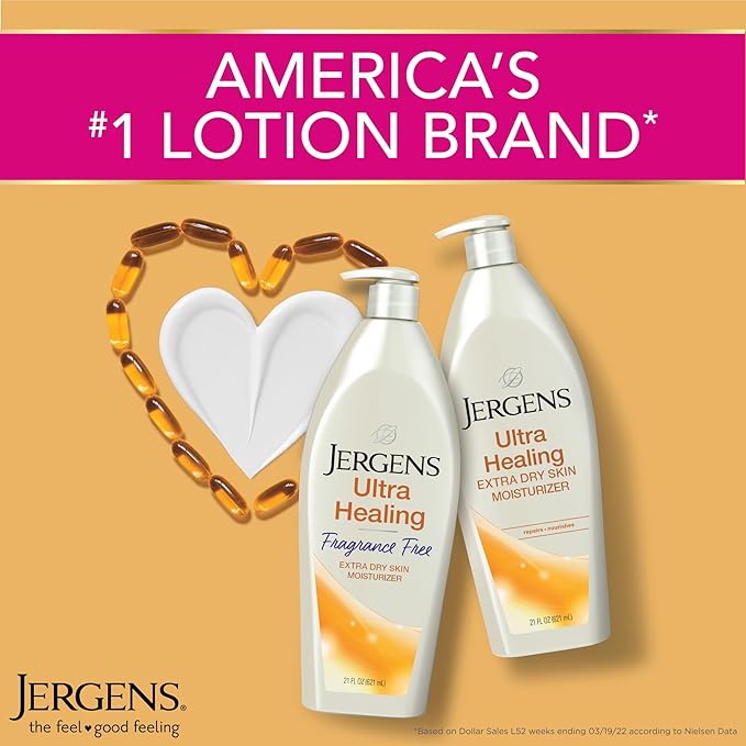 Jergens Ultra Healing Dry Skin Lotion,Hand and Body Moisturizer for Quick Absorption into Extra Dry Skin with Hydralucence Blend,Vitamins C,E and B5,White,21 oz,(Pack of 2)