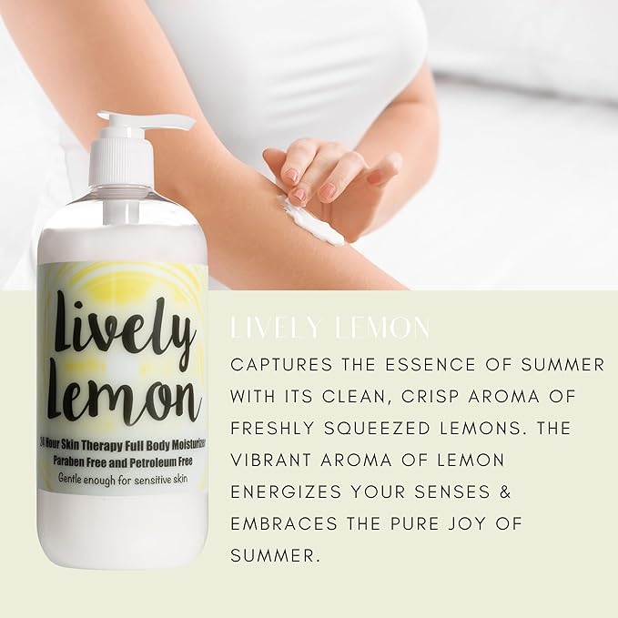 Lively Lemon Body Lotion – 24 Hour Moisturizer by The Lotion Company | Handcrafted in USA | Paraben-Free, Lightweight Skincare for Dry, Sensitive Skin | Small-Batch Father-Daughter Brand | 16 oz