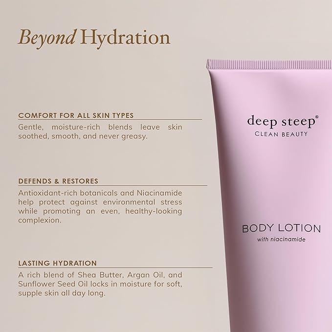 Deep Steep Body Lotion, Brown Sugar Vanilla, 8 oz – Moisturizer with Coconut Oil, Shea Butter, Argan Oil, Aloe Vera & Niacinamide – Vegan, Clean Beauty, Daily Skin Hydration