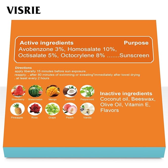 VISRIE SPF 30 Sunscreen Lip Balm, SPF Lip Balm Bulk 60 Count, Broad Spectrum UVA/UVB Lip Sunscreen Moisturize with Vitamin E and Coconut Oil- 10 Flavors