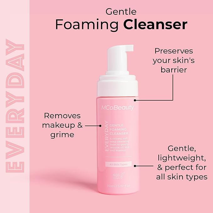 MCoBeauty - Everyday Gentle Foaming Cleanser - Lightweight Face Wash with Soothing Botanicals - Removes Makeup, Dirt and Impurities - Vegan, Cruelty Free Skin Care
