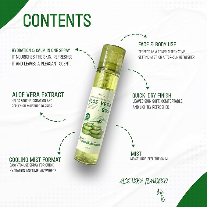 esfolio Collagen or Aloe Vera Daily Hydrating Face Mist Moisturizing Facial Spray Lightweight Skin Refresh Spray Fine Mist Daily Skincare Hydration Routine Korean Beauty 5.07 fl oz (Aloe Vera)