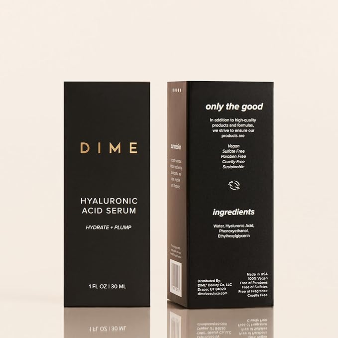 DIME Beauty Hyaluronic Acid Serum - Ultra Hydrating Anti-Aging Face Serum for Dry Skin, Plumping and Smoothing Fine Lines, Lightweight, Vegan, Cruelty-Free Facial Serum, 1 oz / 30 ml