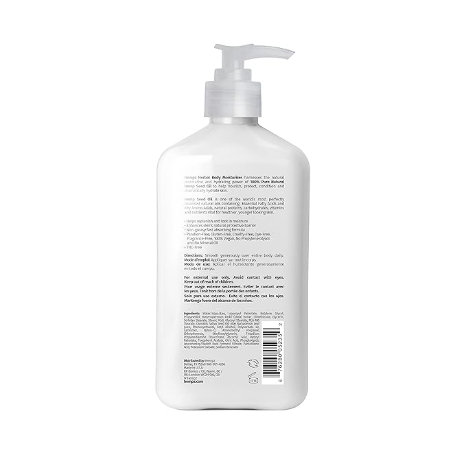 Hempz Body Lotion - Fragrance-Free Herbal Limited Edition Daily Moisturizing Cream, Shea Butter, Aloe, Body Moisturizer - Skin Care Products, Hemp Seed Oil - 17 Fl Oz