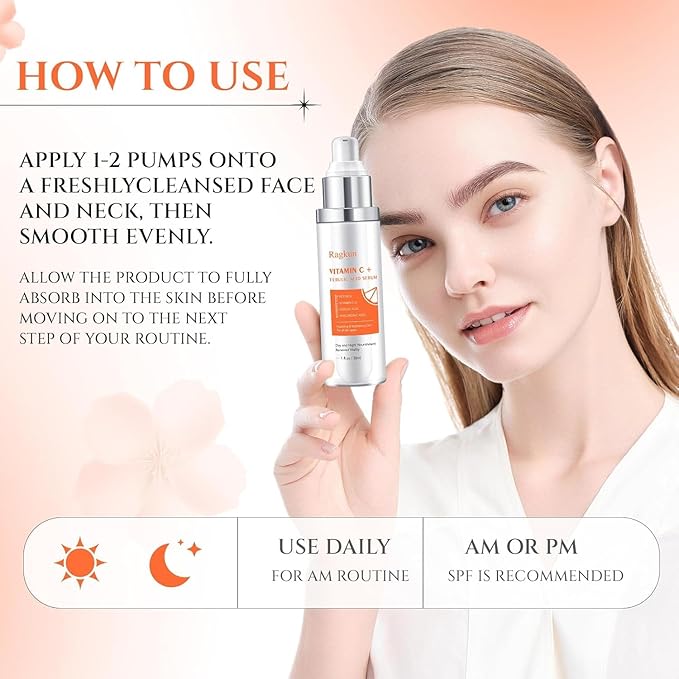 Ragkun 20% Vitamin C Serum, Retinol Serum for Face, Dark Spot Remover for Face, CE Ferulic Acid, Hyaluronic Acid, Hydrate & Plump Skin Care Anti Aging Wrinkle Brightening Skincare -1 Fl Oz.