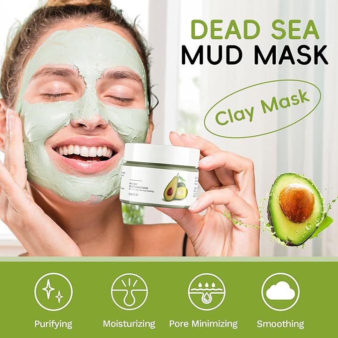 Clay Mud Face Mask for Women,Avocado Dead Sea Mud Facial Mask Skincare,Deeping Cleansing,Oil Control,Hydrating Face Cleaning Clay Masks for All Skin Types (4.2OZ)