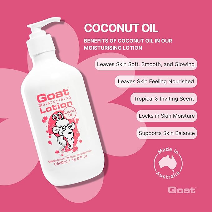 Goat Milk Lotion - Moisturizing - Non Greasy - 17 oz Enriched Milk, Suitable for Dry, Itchy or Sensitive Skin - Made in Australia - Coconut Oil