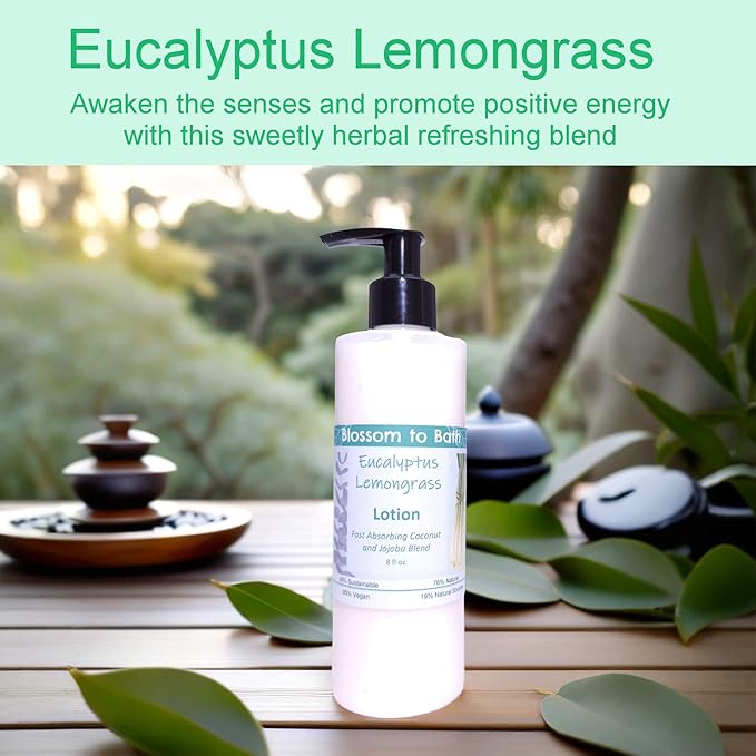 Blossom to Bath Eucalyptus Lemongrass Lotion (8 Ounce) - Pure Essential Oil Fragrance - Absorbs Quickly with a Herbally Clean Natural Scent