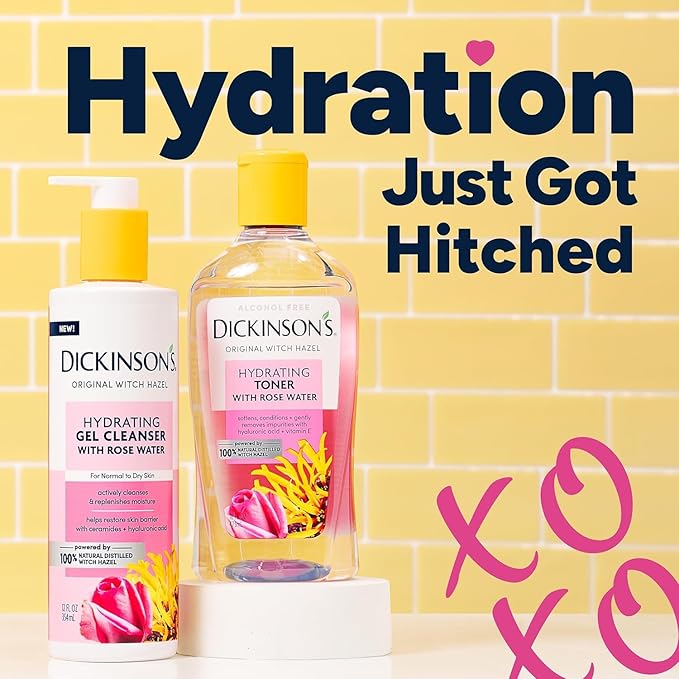 Dickinson's Original Witch Hazel Hydrating Gel Facial Cleanser with Rose Water, 12 Fl Oz, For Normal to Dry Skin, Hydrates and Nourishes Skin, Helps Calm Redness, Alcohol-Free Face Wash
