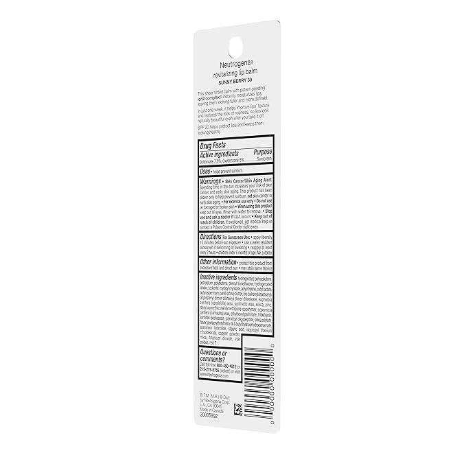 Neutrogena Lip Balm, Revitalizing Moisturizing Tinted SPF 20 | Sunny Berry | Pack of 2 | .15 oz | Soothing