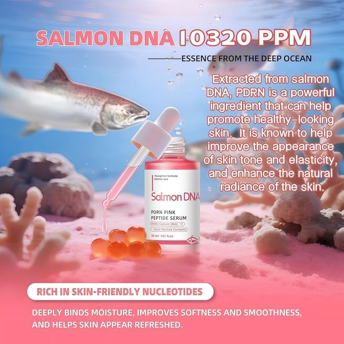 Salmon DNA Pink Peptide & PDRN Serum with 5 Peptides Complex, Anti-Aging Face Serum for Wrinkles, Firming & Hydrating, Brightening & Improving Skin Tone, Korean Recipe, 30ml