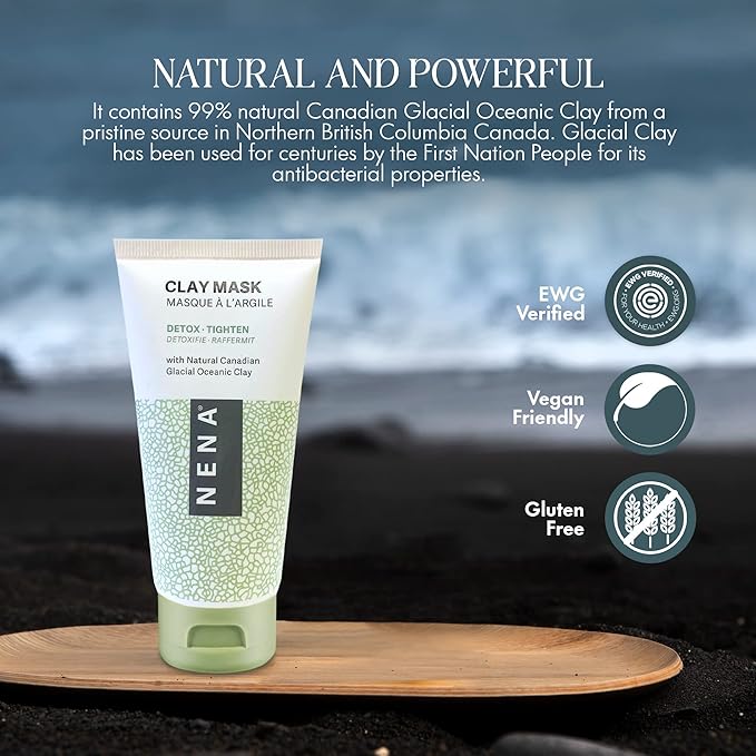 NENA Skincare Clay Mask - Clay Mask for Face - Purifies and Rejuvenates Skin with Mineral-Rich Formula - Refines Pores for Clearer Complexion - 1 oz