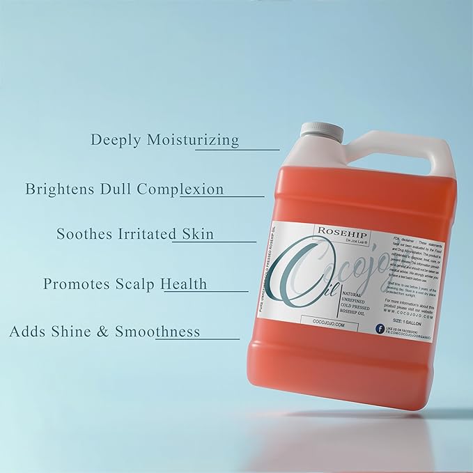 Rosehip Oil for Face Cold Pressed Unrefined cocojojo Pure Natural Rosehip Seed Oil in Bulk 1 GALLON - Moisturizing, Soothing, Hydrating, & Nourishing