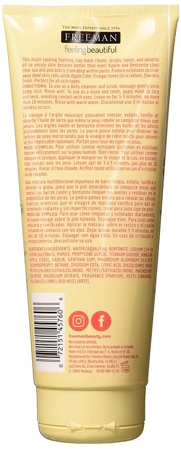 Freeman Facial Apple Cider Vinegar Clay Mask Plus Scrub, 6 oz./177 mL, Pack of 2