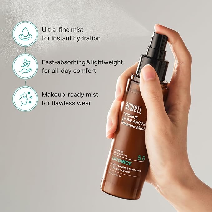 ACWELL Licorice pH Balancing Essence Hydrating Face Mist – Ultra-Fine, Triple Hyaluronic Acid & Panthenol, Soothing Hydration & Barrier Repair for Sensitive Skin, 3.38 fl oz