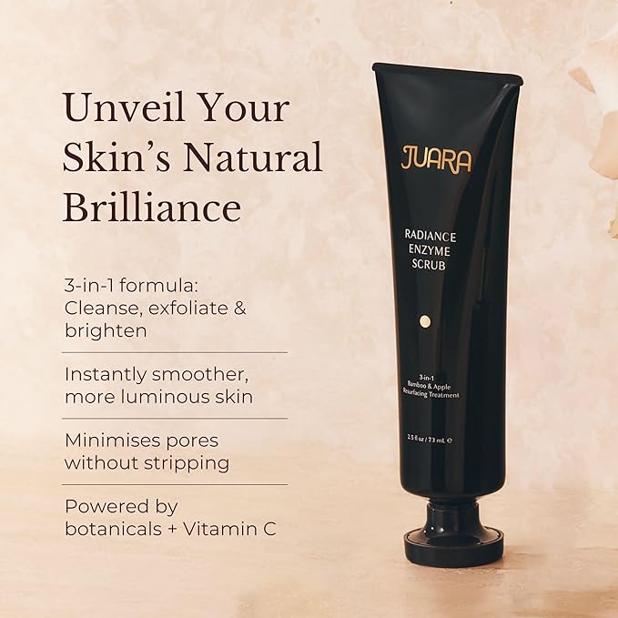 JUARA Radiance Enzyme Scrub - Face Exfoliator with Apple Enzymes & Bamboo Beads - Face Wash Minimizes Pores - Gentle Exfoliating Scrub for All Skin Types - 3-in-1 Cleanser 2.5 oz (2 Pack)