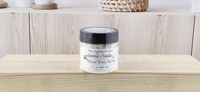 TSA Handmade Whipped Mango Coconut Vanilla Body Butter Cream, Luxury Body Lotion for Dry Skin, Daily Moisturizing Shea Butter, Sunflower Oil, Women, Men, Teens, 1.5 oz Jar (Coconut Vanilla, 1.5 oz)