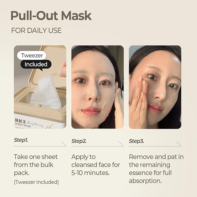 SKINFOOD Rice Daily Sheet Mask, 5-Minute Firming, Nourishing, Hydrating Face Mask for Smooth, Clear, Glass Skin, Korean Skincare, Bulk Pack (30EA)
