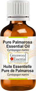 Greenwood Essential Palmarosa Essential Oil (Cymbopogon martinii) Pure | Non-Sticky | Non-Greasy | Lightweight | Men & Women | All Skin Types | Steam Distilled 15ml (0.50 oz)