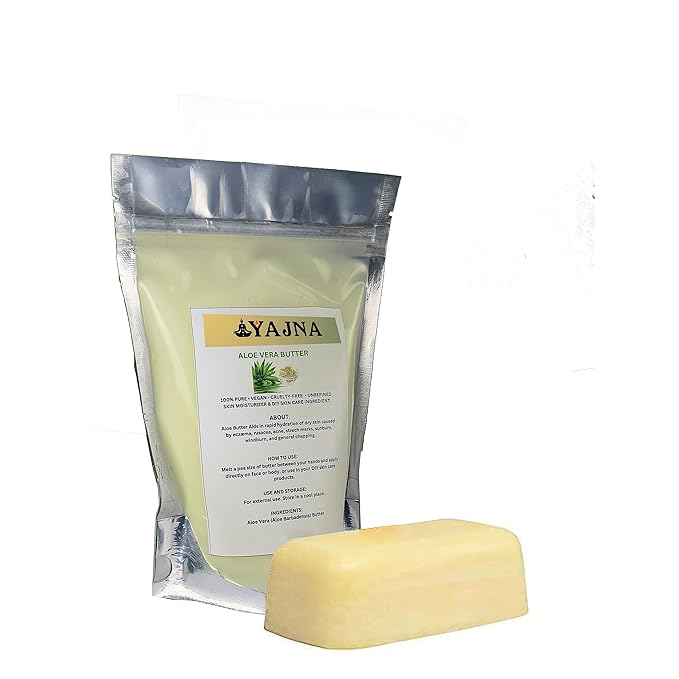 Yajna Organic Raw Aloe Vera Butter 100% Pure,Natural & Unrefined| Skin Moisturizer For Face, Body & Hair| 4 OZ/115 GM Ivory/White Grade A | DIY Creams, Balms, Lotions, Soaps| Softens Dry & Tough Skin
