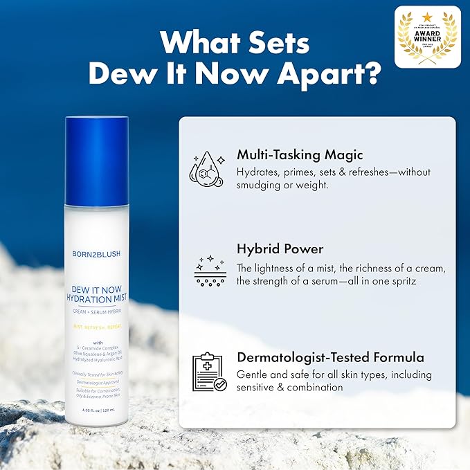 Dew It Now Hydrating Face Mist Spray | Probiotic Barrier-Boosting Facial Spray | Ceramides, Squalane & Argan Oil | Cream Serum Hybrid 3-in-1 | Sensitive Skin | 4fl oz 120ml