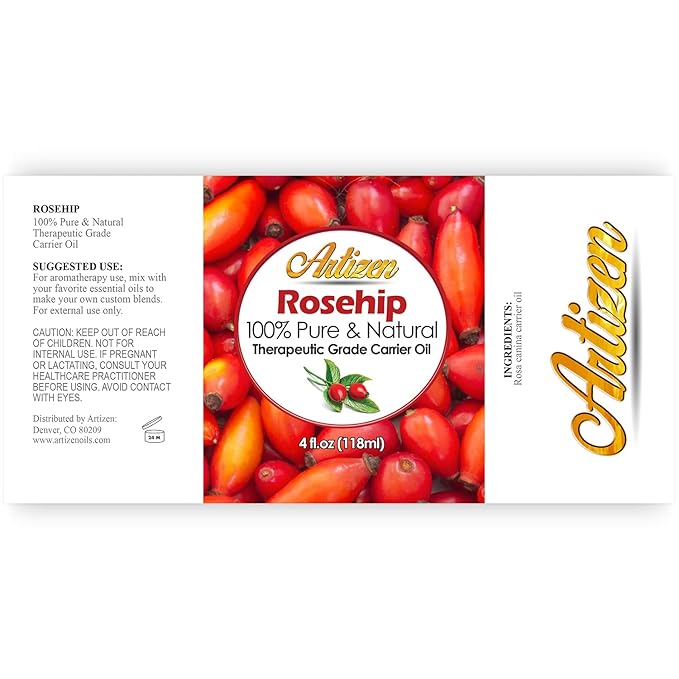 Artizen Cold Pressed Rosehip Oil - Pure, Therapeutic Grade for Skin, Hair & Nails, Ance Dropper Included - 4 fl oz