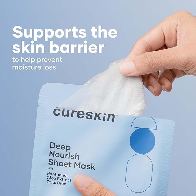 Cureskin Deep Nourish Hydrating Face Sheet Mask with Panthenol, Cica Extract & Oats Bran | Intense Moisture, Glow & Soothing Care | Pack of 3