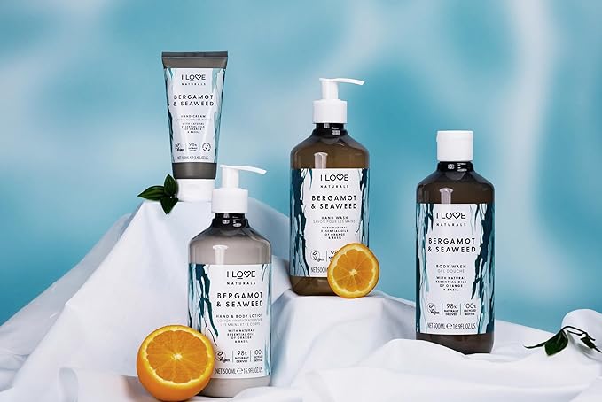 I Love Naturals Bergamot & Seaweed Hand & Body Lotion, Essential Oils Of Orange & Basil, Crafted With Ingredients Such as Shea Butter, 100% Recycled Bottle & Vegan-Friendly - 500ml