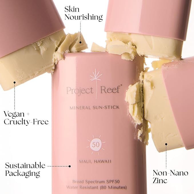 Project Reef SPF 50 Mineral Sunscreen Stick – Compact SPF Stick, Hawaii Reef Act 104 Compliant, Vegan, Ocean-Friendly, Water-Resistant, 0.5 oz (Pack of 2)